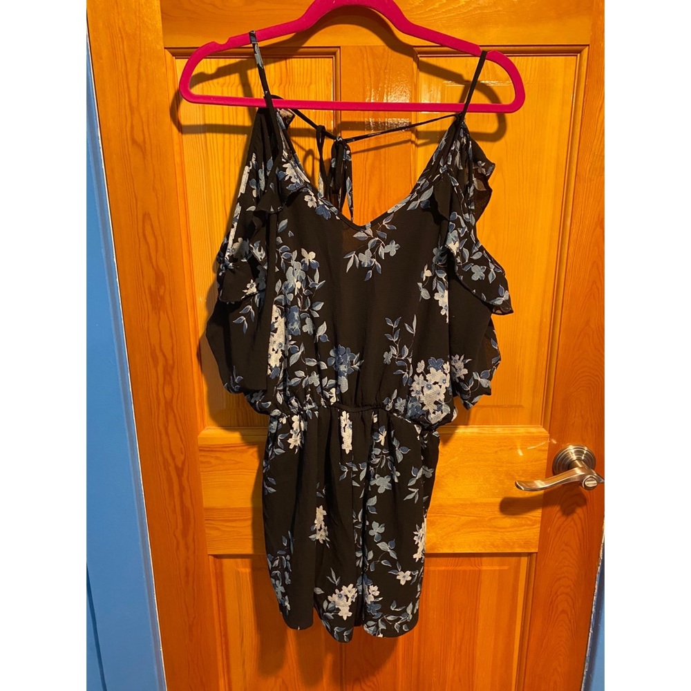 “Charlotte Russe” Black & Blue Floral Romper